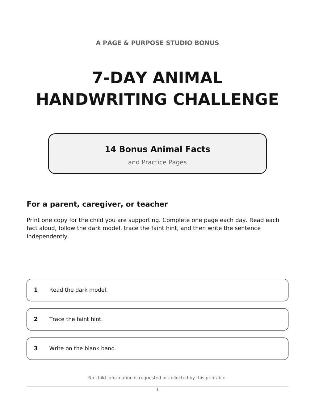 Cover of 7-Day Animal Handwriting Challenge