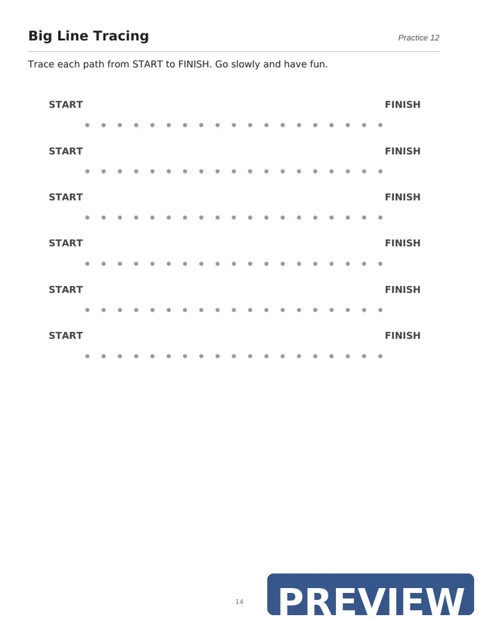 Preview page of large line-tracing paths from My Big Number and Line Tracing Workbook Ages 3-5