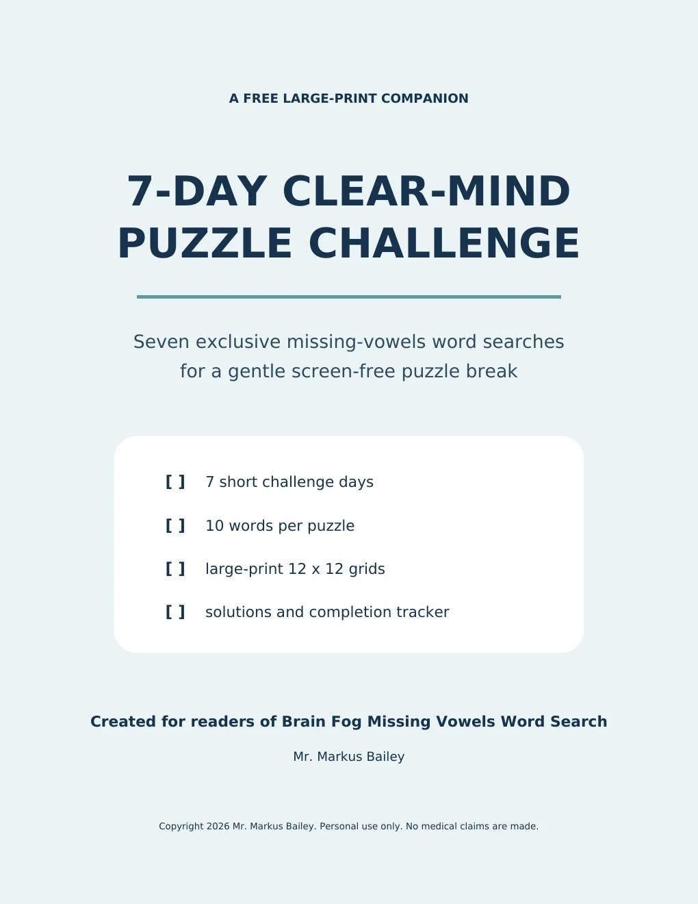 Cover of 7-Day Clear-Mind Puzzle Challenge