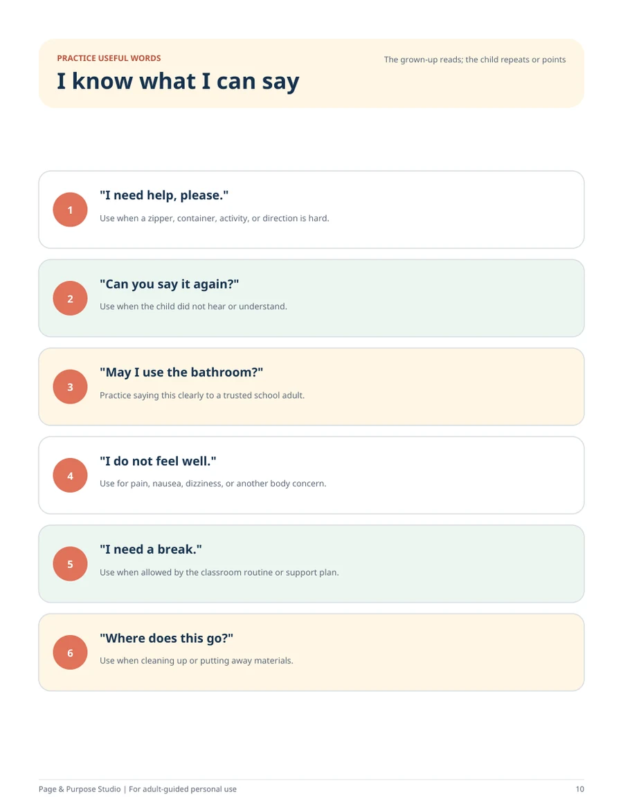 Feelings page from the First Week Confidence Kit