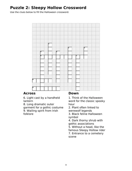 Interior page 8: Puzzle 2: Sleepy Hollow Crossword