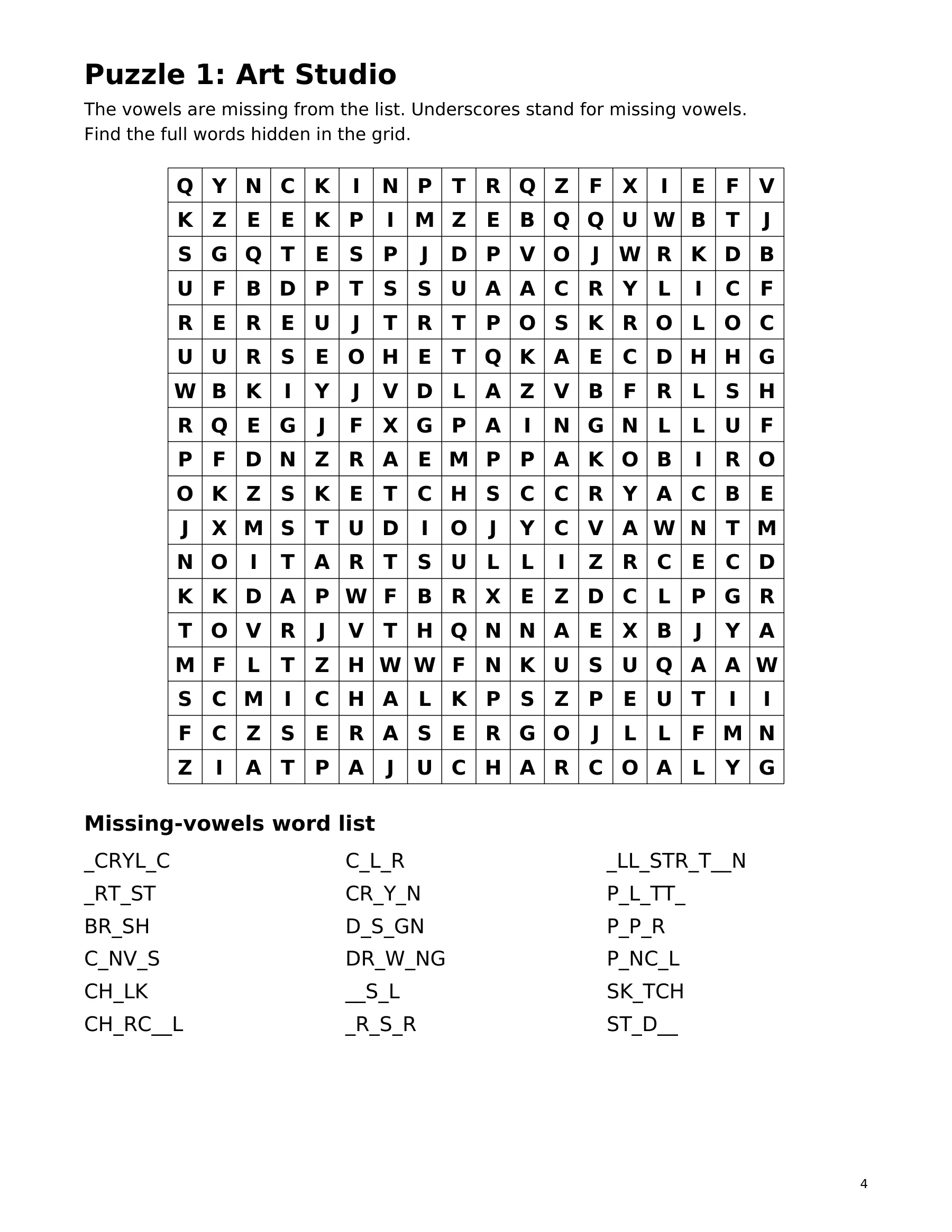 Page 4: Puzzle 1: Art Studio. The selected page text is available in this viewer.