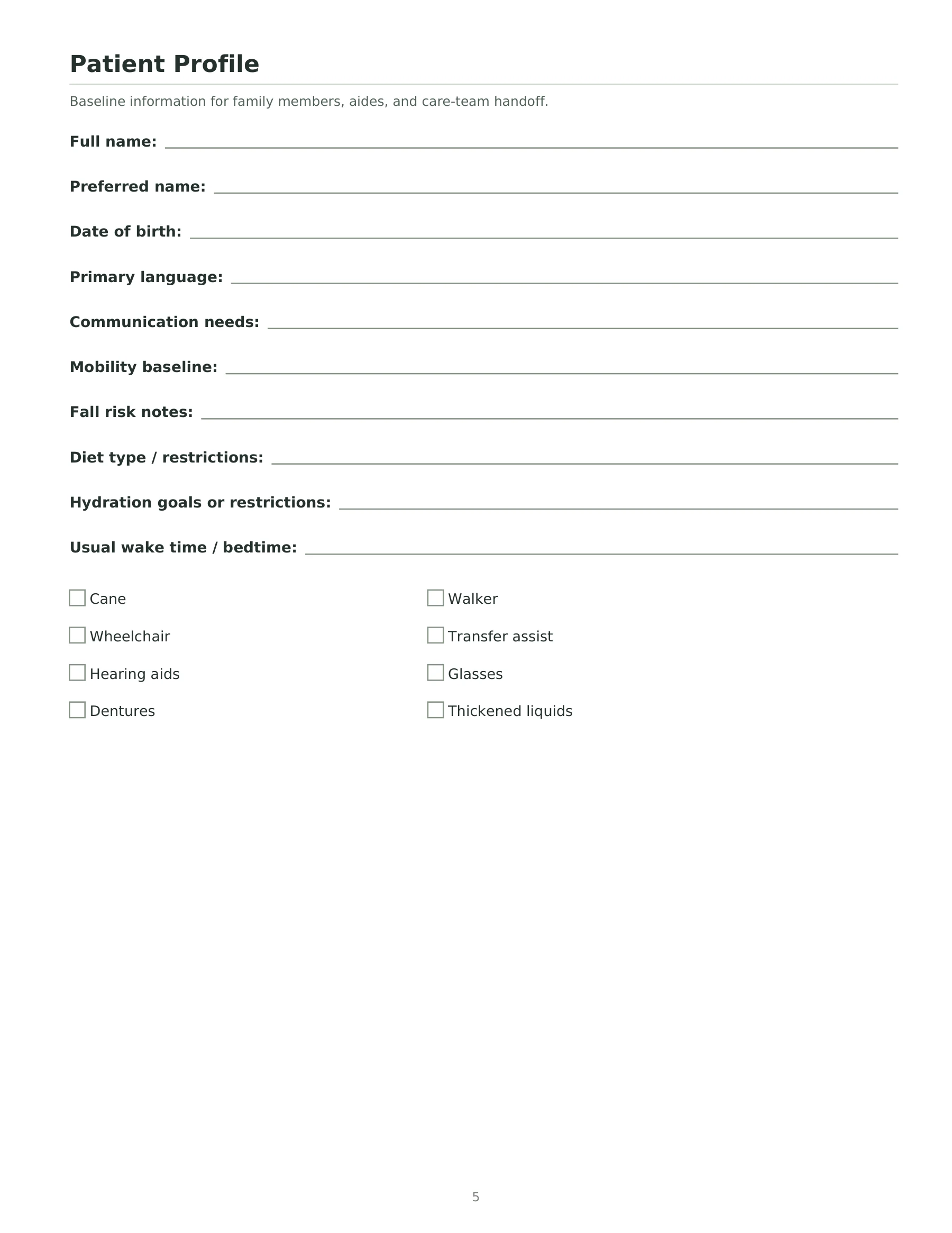 Page 5: Patient Profile. The selected page text is available in this viewer.