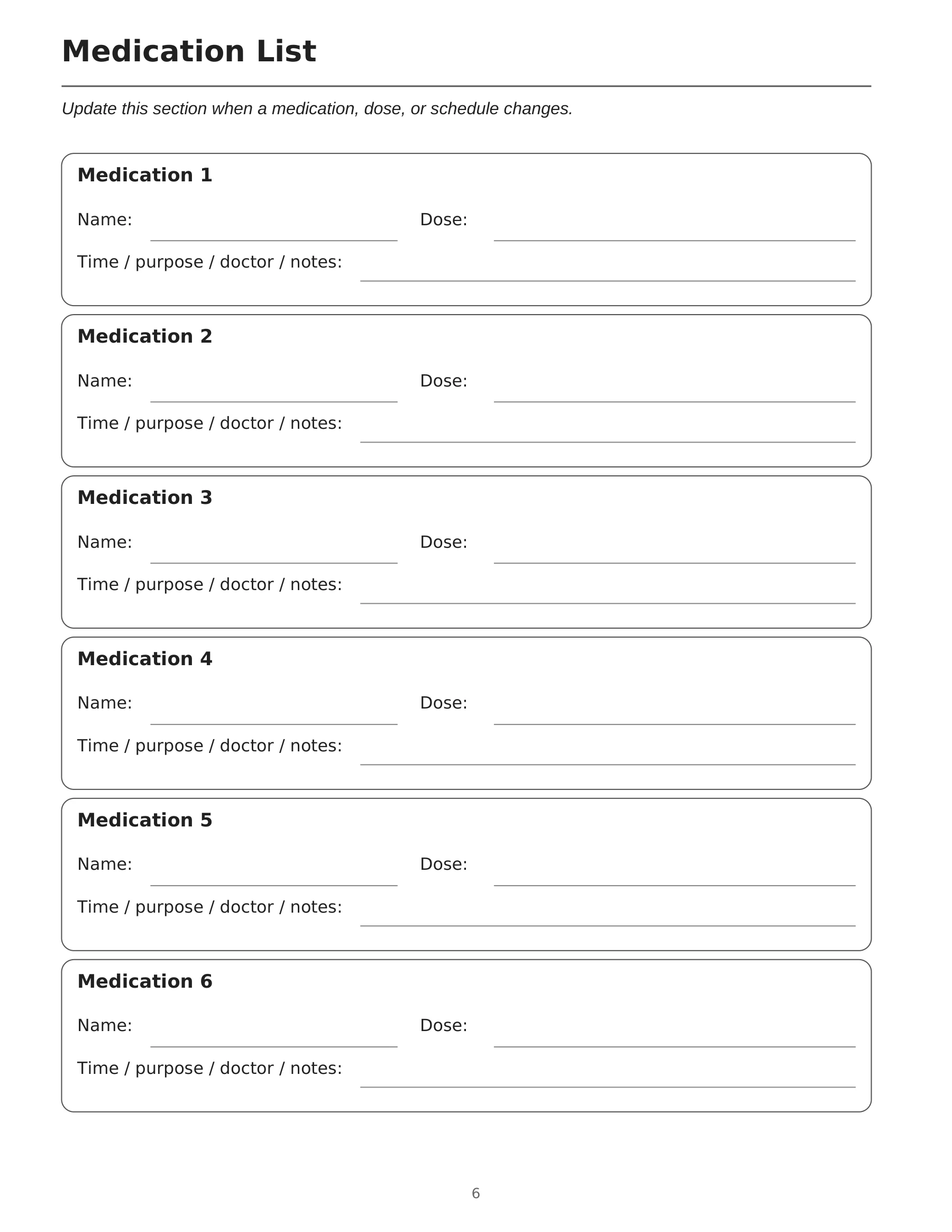 Page 6: Medication List. The selected page text is available in this viewer.