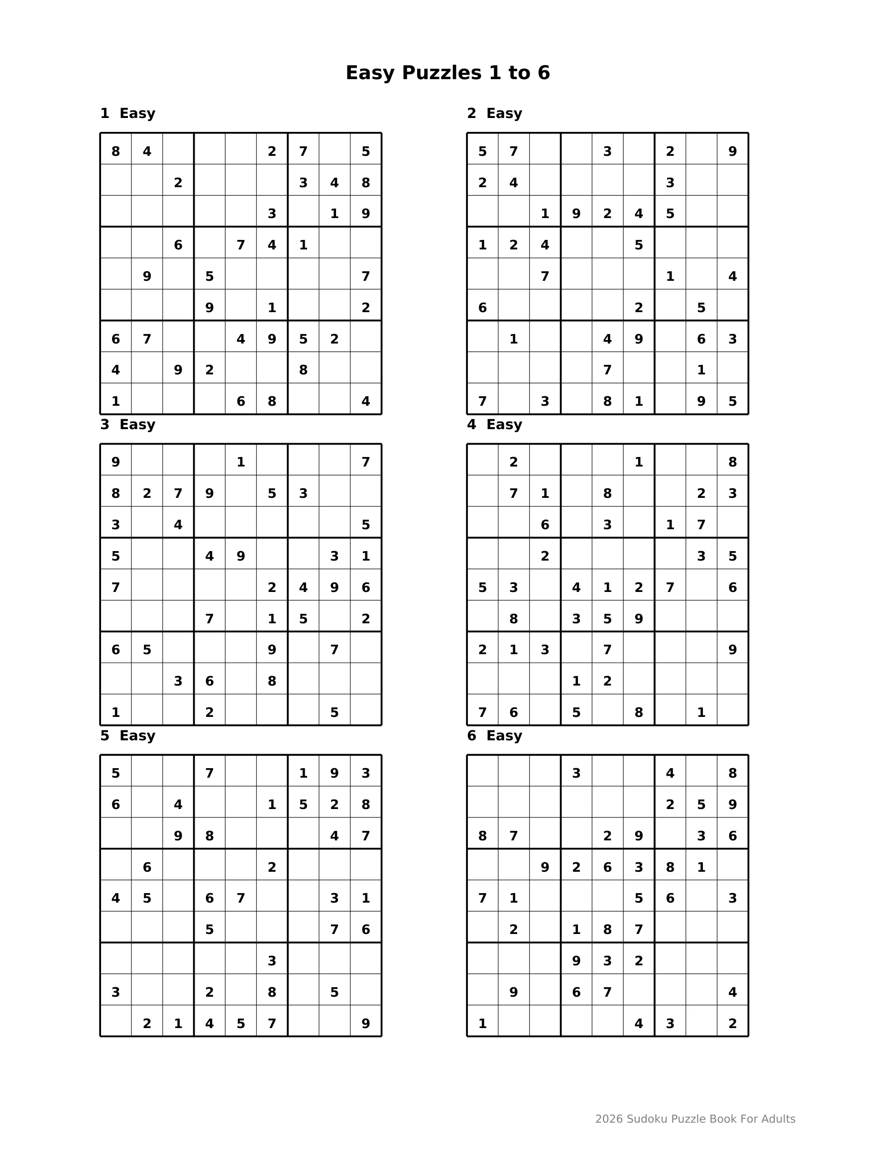 Page 4: Easy Puzzles 1 to 6. The selected page text is available in this viewer.