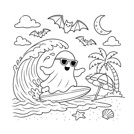 Interior page 5: A surfing ghost at the beach