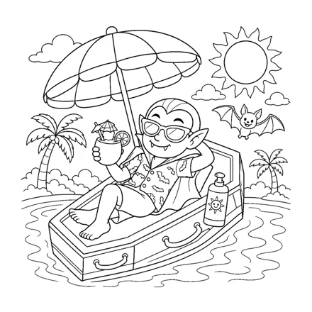 Interior page 9: A vampire enjoying a summer drink