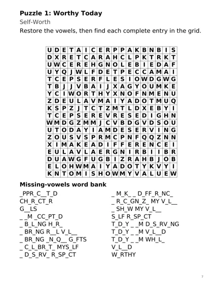 Interior page 7: Puzzle 1: Worthy Today