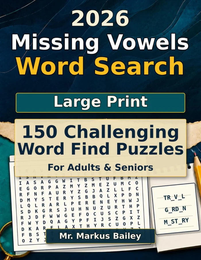 Cover of 2026 Missing Vowels Word Search Large Print