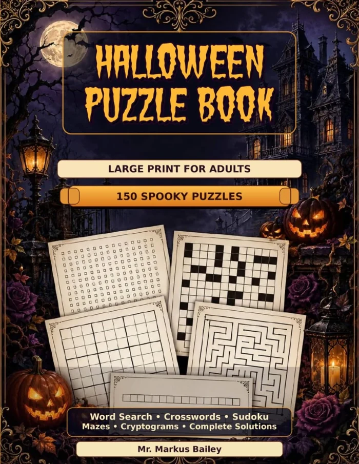 Cover of Halloween Puzzle Book for Adults