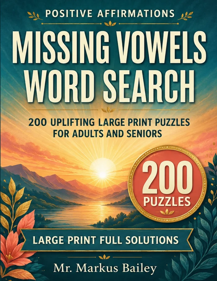 Cover of Positive Affirmations Missing Vowels Word Search